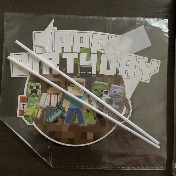 Minecraft Banner Cake Topper Happy Birthday Party Supplies Decorations Videogame - Picture 2 of 4